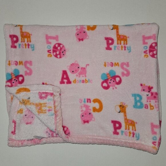 Bon Bebe Pink Orange Blue Fleece Baby Blanket Giraffe Cat Cow Butterfly Ladybug - Picture 1 of 10
